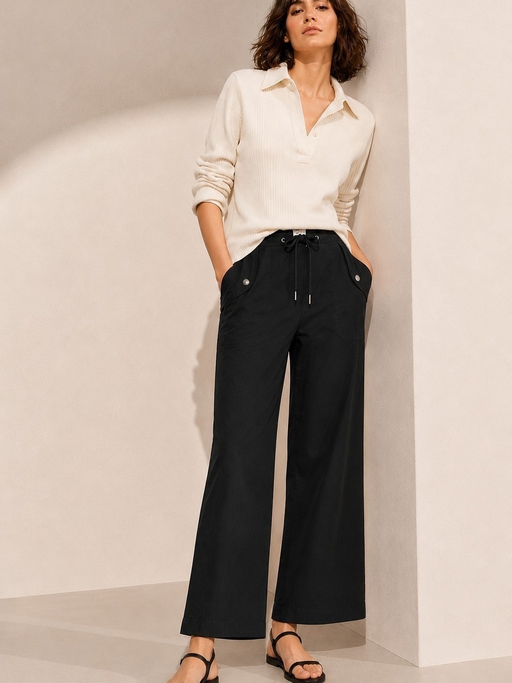 JoeFresh Black WideLeg Utility Pants Drawstring Cargo Minimalist Quiet Luxury 10